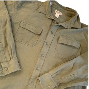 L.L. Bean Chamois Cloth Shirt Mens XL Green Heavy Cotton Button Workwear Outdoor